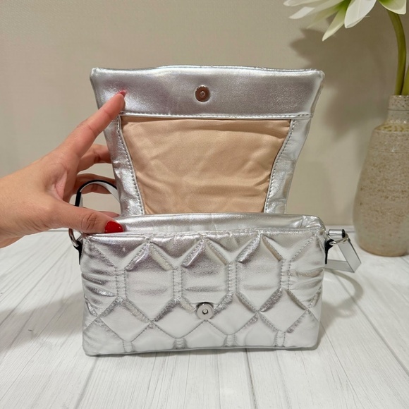 Jason Wu Quilted Vegan Leather Metallic Silver Small Crossbody Bag - Picture 6 of 10